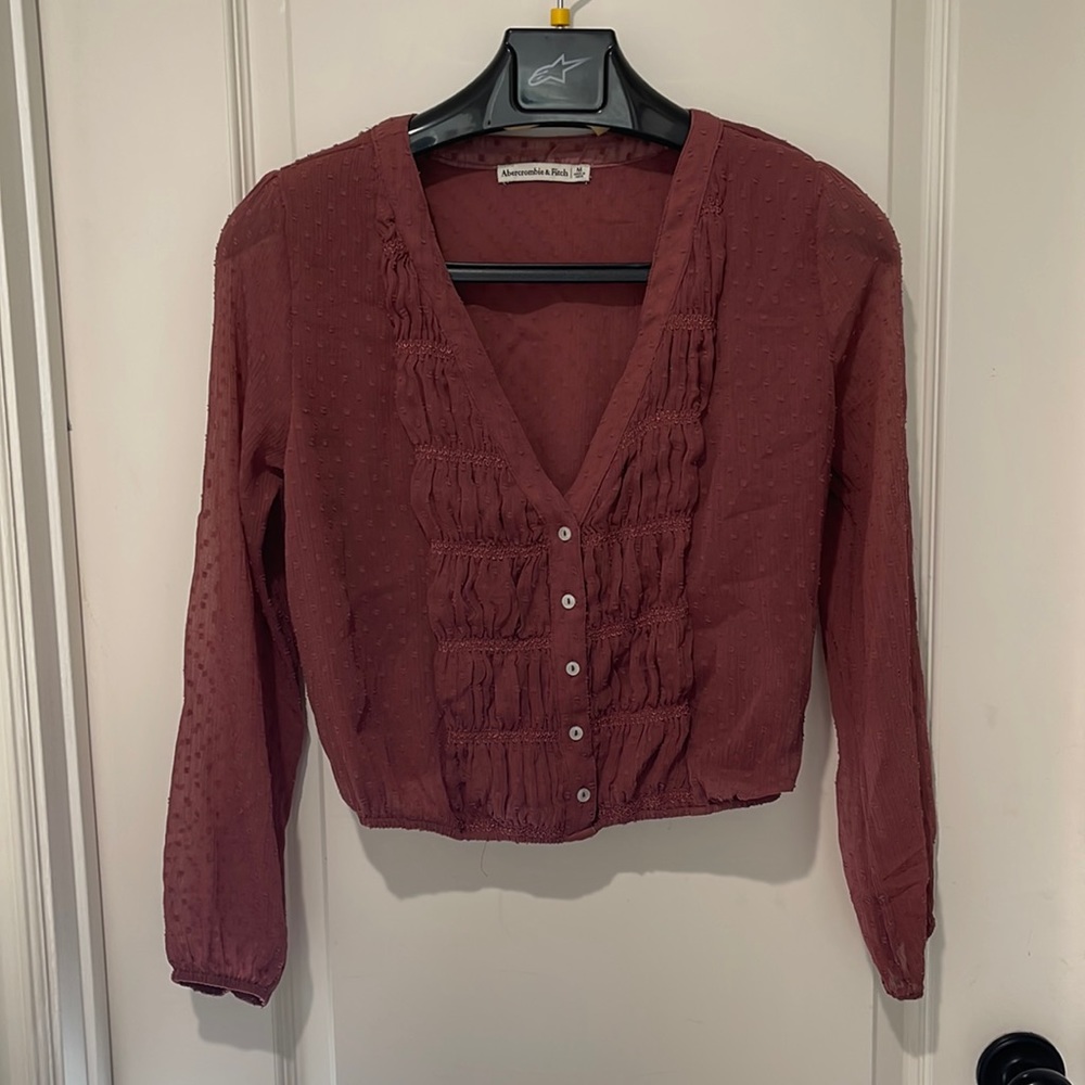 Abercrombie & Fitch, Fuschia Long Sleeve Crop-Top